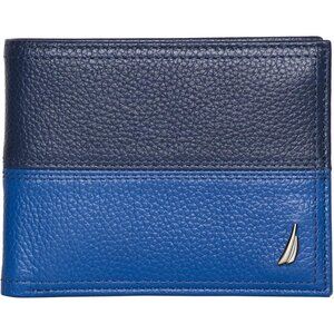 Men's Cobalt Blue Bifold Leather Wallet  RFID Blocking ID Window Card Slots